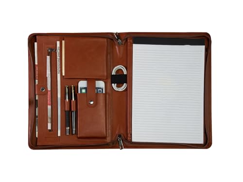 Calfinder Schreibmappe a4 mit Reißverschluss, Konferenzmappe a4, Kunstleder, Dokumentenmappe, Laptoptasche, Klemmbrett, Bürobedarf, Aktenmappe a4, Geschenke für Fauen, Geschenke für Männer, Braun von Calfinder