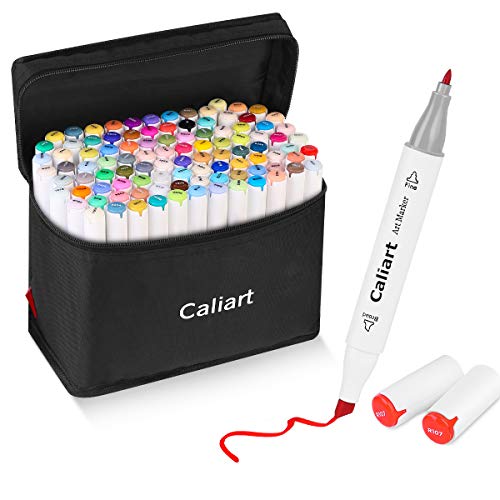 Caliart 100 Farben Künstler Alkoholbasis Marker Doppelspitze Kunst Marker Permanent Zeichnen Maler Marker Twin Sketch Marker Stifte Textmarker Set mit Etui für Erwachsene Malerei Skizzen Karten machen von Caliart