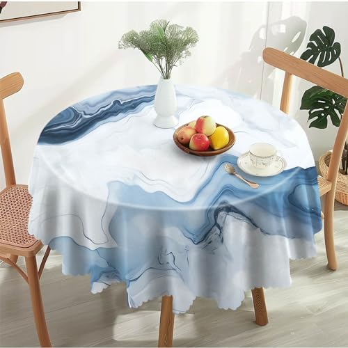 Tischdecke Outdoor Rund 150cm Marmorierte Tischdecke Polyester Wasserdichtes Rundes Tischtuch Outdoor-tischdecken für Küche, Esszimmer, Esstisch, Parteien, Garten von Calinline