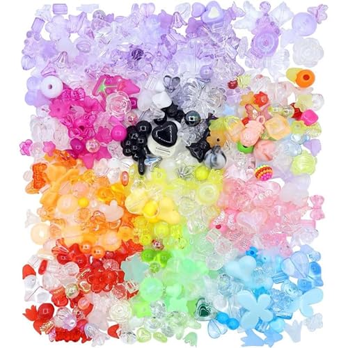 Calkkrer 300 PCS Bunte Acrylperlen Set, Blumen Schmetterling Perlen Anhänger Set, Charms für Armbänder Schmuckherstellung, Telefon Charms Anhänger Set (10 Farben) von Calkkrer