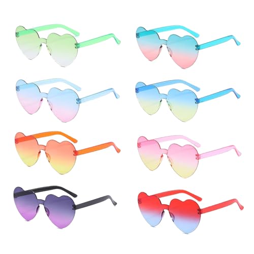 Calkkrer 8 Stück Retro Herz Sonnenbrille, Party Brillen, Charmante Herzbrillen, Festival Sonnenbrille Herzform, Hippie Brille, Foto Requisiten Für Kinder Und Erwachsene von Calkkrer