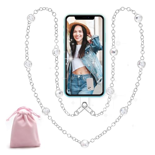 Calkkrer Lange Handykette Aus Acrylperlen, Perlenkette Handy Zum Umhängen, Glitzer Strass Handykette, Handykette Perlen Zum Umhängen, Schlüsselband Perlen von Calkkrer