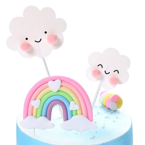 Calkrer 3 Stück Regenbogen Alles Gute Zum Geburtstag Deko, Rosa Geburtstagsdekorationen süß kleine Regenbogen-Kuchen-Verzierungen für Mädchen, Jungen. von Calkkrer