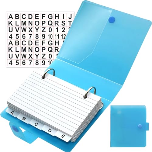 Calkrer 3x5 Linierter Indexkarten-Set, mit Ring-Binder-Halter und 5 Stücke Trennblättern, 100 Karten Haftnotizen, Farbe Blau, Schwarzen Buchstabenaufkleber. von Calkkrer