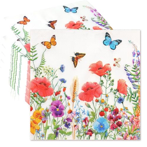 Calkrer 40 Stück Papierservietten mit Blumen. Blumenkranz Servietten Tischdekoration für Party Dekoration. Frühling Geburtstage Partys Hochzeiten Feiern. von Calkkrer