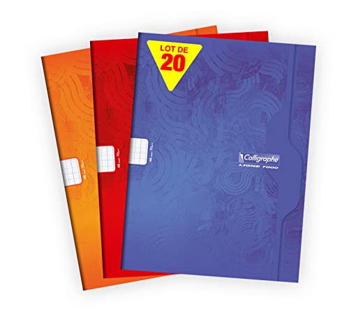 Clairefontaine 7483C - Packung mit 20 Heften Calligraphe geheftet, DIN A4+ 24x32cm, französische Lineatur, 24 Blatt, 70 g, farbig sortiert, 1 Pack von Calligraphe