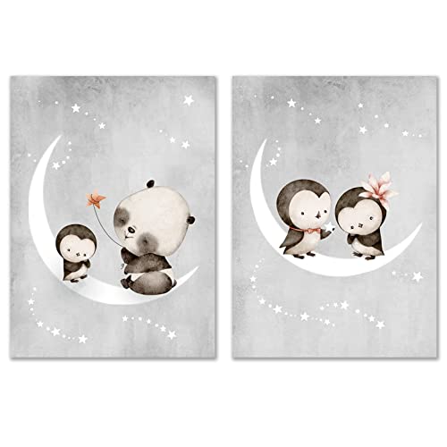 Calmondo 2er Set Kinderbilder Mond und Sterne | Wand-Poster, Tierbilder, Geschenkidee für Kinder & Babys | Wandbilder für Junge und Mädchen | Deko für Kinderzimmer & Babyzimmer | ohne Rahmen | A4 von Calmondo