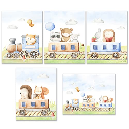 Calmondo 5er Set Kinderbilder Zug Lokomotive | Wand-Poster, Tierbilder, Geschenkidee für Kinder & Babys, Wandbilder für Junge und Mädchen, Deko für Kinderzimmer & Babyzimmer | A4 von Calmondo