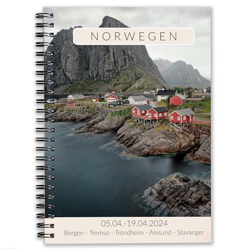 Calmondo Personalisierbares Reisetagebuch Norwegen zum Ausfüllen | abwechslungsreiches Tagebuch für 3 Wochen | personalisierbares Reise-Geschenk für Norwegen und Skandinavien | Ringbuch DIN A5 von Calmondo