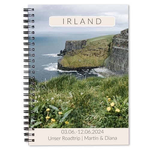 Personalisiertes Reisetagebuch Irland + Bucket List | Tagebuch für 3 Wochen mit Reiseplanung und viel Abwechslung | Achtsamkeits-Tagebuch Geschenkidee für Reisen | Ringbuch A5 | Klippe | Calmondo von Calmondo