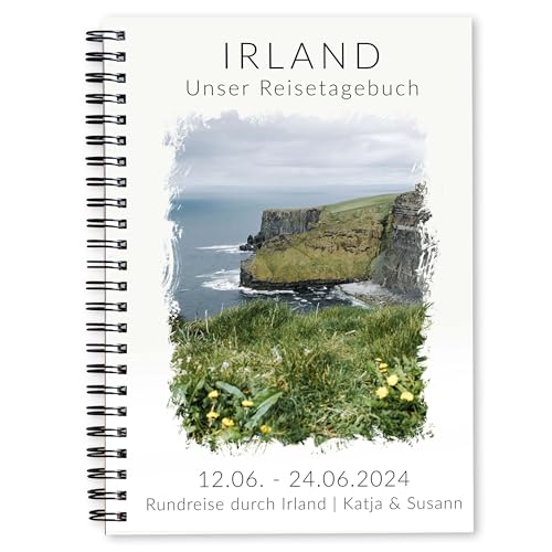 Personalisiertes Reisetagebuch Irland + Bucket List | Tagebuch für 3 Wochen mit Reiseplanung und viel Abwechslung | Achtsamkeits-Tagebuch Geschenkidee für Reisen | Ringbuch A5 | Klippe | Calmondo von Calmondo