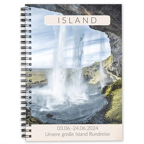 Calmondo Personalisiertes Reisetagebuch Island | abwechslungsreiches Achtsamkeits-Tagebuch mit Reiseplanung | Für 3 Wochen | personalisierbares Reise-Geschenk für Iceland | Ringbuch DIN A5 von Calmondo