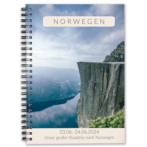 Calmondo Personalisiertes Reisetagebuch Norwegen zum Ausfüllen | abwechslungsreiches Tagebuch für 3 Wochen | personalisierbares Reise-Geschenk für Norwegen und Skandinavien | Ringbuch DIN A5 von Calmondo