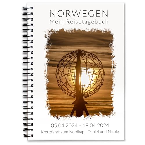 Personalisiertes Reisetagebuch Norwegen zum Ausfüllen | interaktives Tagebuch für 3 Wochen | personalisierbares Reise-Geschenk für Norwegen und Skandinavien | Ringbuch Nordkap DIN A5 | Calmondo von Calmondo