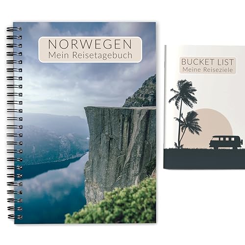 Reisetagebuch Norwegen zum Selberschreiben + Bucket List | Abwechslungsreiches Tagebuch Reiseplaner für 3 Wochen | Achtsamkeits-Buch für intensiveres Reisen | Geschenk-Idee | Ringbuch A5 | Calmondo von Calmondo