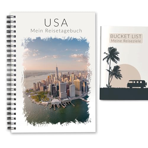 Reisetagebuch USA zum Ausfüllen + Bucket List | Tagebuch für Amerika mit viel Abwechslung | Reiseplaner & Achtsamkeit | Reise Geschenk für Städtereise oder Roadtrip | Ringbuch DIN A5 | Calmondo von Calmondo