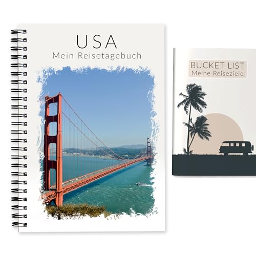 Reisetagebuch USA zum Gestalten + Bucket List | Tagebuch für Amerika mit viel Abwechslung | Reiseplaner & Achtsamkeit | Reise Geschenk für Städtereise oder Roadtrip | Ringbuch DIN A5 | Calmondo von Calmondo