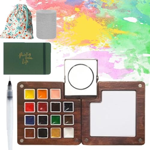 Solysta Travel Paint Palette, Travel Adventure Ready Paint Palette Bundle, Solysta Mini Watercolor Paint Set with Clip, Portable Wooden Colour Magnetic Palette Box for Drawing (15 Gitter-A) von Camic