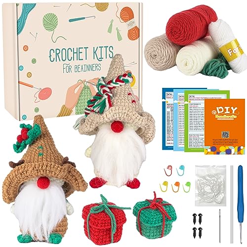 Camiraft Komplett Häkelset für Anfänger Tiere,DIY Häckeln Stricken für Anfänger Set mit Häkelnadeln Garn,Kreativ Strickset Bastelset für Erwachsene Kinder Geschenk,Weihnachtszwerg+Geschenktasche von Camiraft