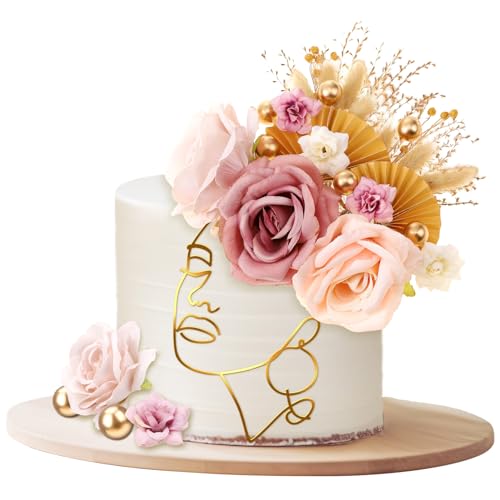 Camptrip 22 Stück Boho Cake Topper Geburtstag, Tortendeko Gold Hochzeit Tortendeko MäDchen Tortendeko Blumen Minimalistische Kunst Tortendekoration für Geburtstag Hochzeit Valentinstag Baby Party von Camptrip