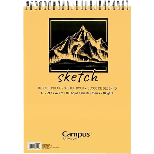 Campus University - Zeichenblock Sketch A3 Skizzenbuch mit Spiralbindung, 100 Blatt, 100 Gramm in Weiß für Kohle, Bleistift, Wachs, Kuchen, Skizzen von Campus