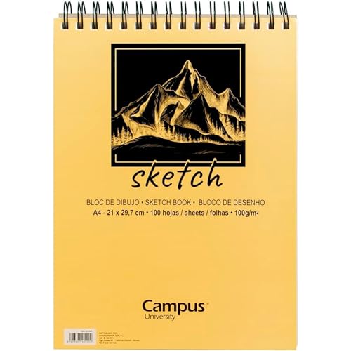 Campus University - Zeichenblock Sketch A4 Skizzenbuch mit Spiralbindung, 100 Blatt, 100 Gramm in Weiß für Kohle, Bleistift, Wachs, Kuchen, Skizzen von Campus