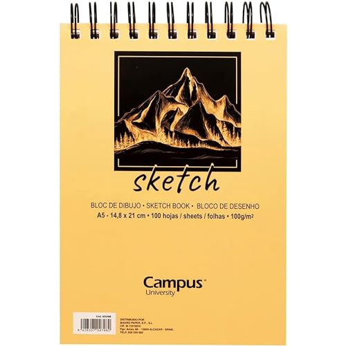 Campus University - Zeichenblock Sketch A5 Skizzenbuch mit Spiralbindung, 100 Blatt, 100 Gramm in Weiß für Kohle, Bleistift, Wachs, Kuchen, Skizzen von Campus