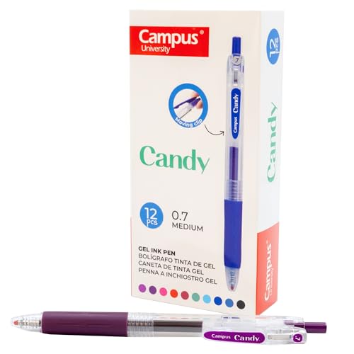 Campus 12 Candy-Gelschreiber, nachfüllbare farbige Stifte mit 0,7 mm Strichstärke, schnell trocknende und wasserdichte Gel-Tintenroller (Kugelschreiber, Aubergine-Violett, 12 Stück) von Campus