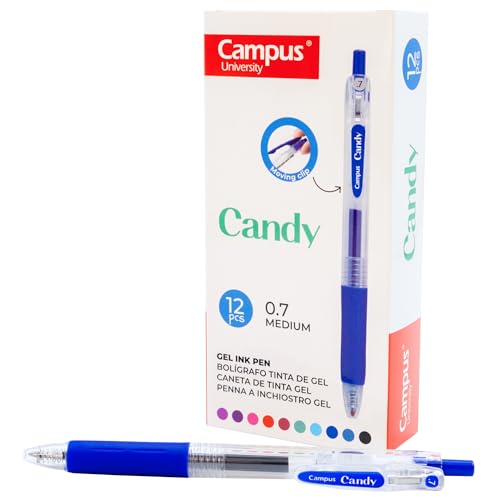 Campus 12 Candy-Gelschreiber, nachfüllbare farbige Stifte mit 0,7 mm Strichstärke, schnell trocknende und wasserdichte Gel-Tintenroller (Kugelschreiber, Blau, 12 Stück) von Campus