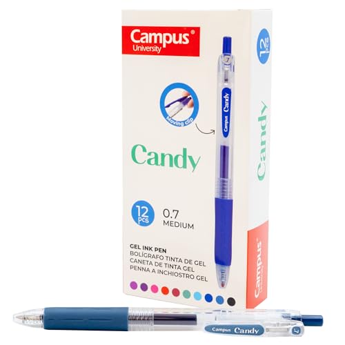 Campus 12 Candy-Gelschreiber, nachfüllbare farbige Stifte mit 0,7 mm Strichstärke, schnell trocknende und wasserdichte Gel-Tintenroller (Kugelschreiber, Dunkelblau, 12 Stück) von Campus