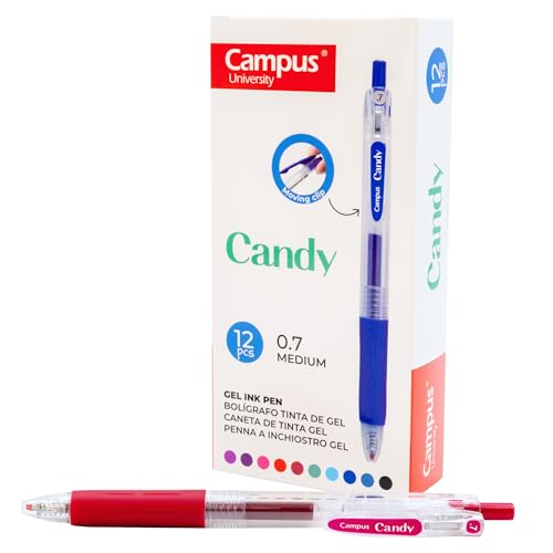 Campus 12 Candy-Gelschreiber, nachfüllbare farbige Stifte mit 0,7 mm Strichstärke, schnell trocknende und wasserdichte Gel-Tintenroller (Kugelschreiber, Granat, 12 Stück) von Campus