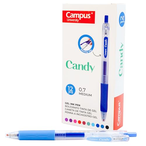 Campus 12 Candy-Gelschreiber, nachfüllbare farbige Stifte mit 0,7 mm Strichstärke, schnell trocknende und wasserdichte Gel-Tintenroller (Kugelschreiber, Himmelblau, 12 Stück) von Campus