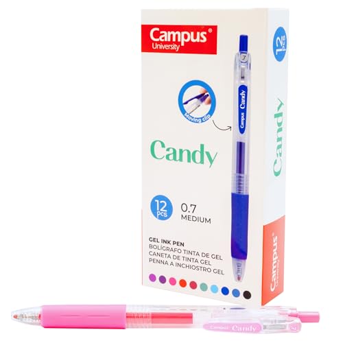 Campus 12 Candy-Gelschreiber, nachfüllbare farbige Stifte mit 0,7 mm Strichstärke, schnell trocknende und wasserdichte Gel-Tintenroller (Kugelschreiber, Rosa, 12 Stück) von Campus