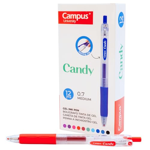 Campus 12 Candy-Gelschreiber, nachfüllbare farbige Stifte mit 0,7 mm Strichstärke, schnell trocknende und wasserdichte Gel-Tintenroller (Kugelschreiber, Rot, 12 Stück) von Campus