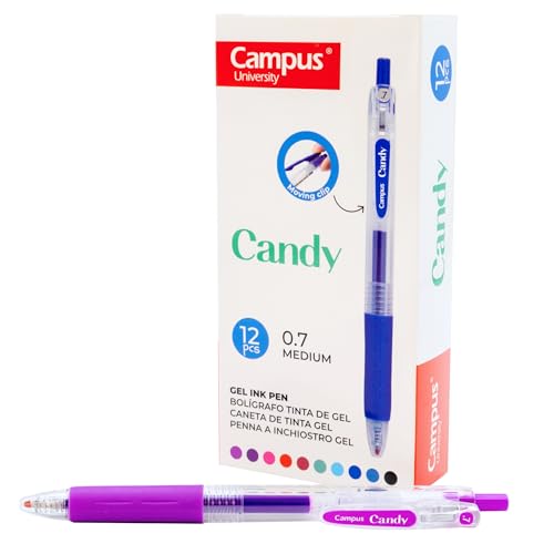 Campus 12 Candy-Gelschreiber, nachfüllbare farbige Stifte mit 0,7 mm Strichstärke, schnell trocknende und wasserdichte Gel-Tintenroller (Kugelschreiber, Violett, 12 Stück) von Campus