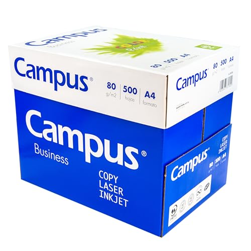 Campus A4-Blätter, 80 g, 2500 Blatt Mehrzweckpapier für Tintenstrahldrucker, Laser und Kopierer, ideal für Büro, Zuhause und Schule von Campus