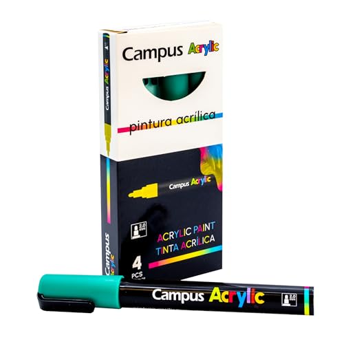 Campus Acrylstifte, Packung mit 2 mm Rundspitze, Permanentmarker auf Wasserbasis, undurchsichtig und schnell trocknend (Dunkelgrün) von Campus