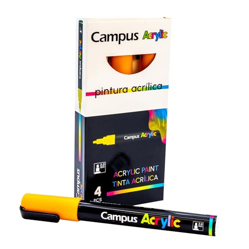 Campus Acrylstifte, Packung mit 2 mm Rundspitze, Permanentmarker auf Wasserbasis, undurchsichtig und schnell trocknend (Orange) von Campus