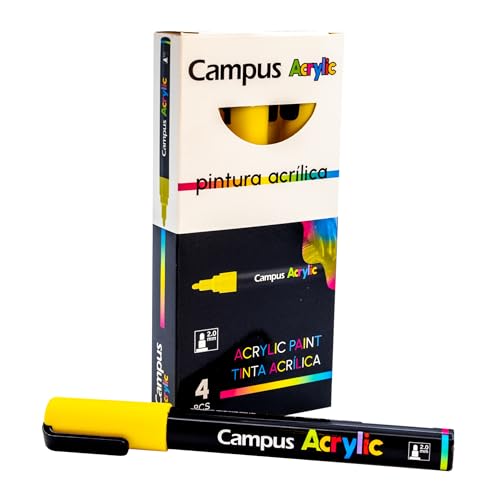 Campus Acrylstifte, Packung mit 2 mm Rundspitze, Permanentmarker auf Wasserbasis, undurchsichtig und schnell trocknend (gelb) von Campus