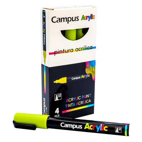 Campus Acrylstifte, Packung mit 2 mm Rundspitze, Permanentmarker auf Wasserbasis, undurchsichtig und schnell trocknend (grün) von Campus