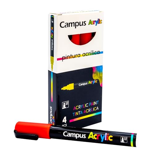 Campus Acrylstifte, Packung mit 2 mm Rundspitze, Permanentmarker auf Wasserbasis, undurchsichtig und schnell trocknend (rot) von Campus