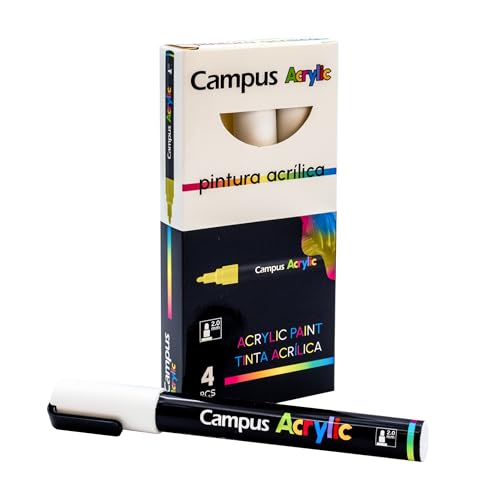 Campus Acrylstifte, Packung mit 2 mm Rundspitze, Permanentmarker auf Wasserbasis, undurchsichtig und schnell trocknend (weiß) von Campus