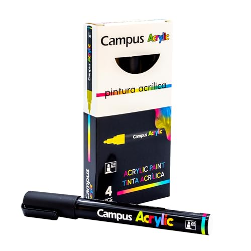 Campus Acrylstifte, Packung mit 2 mm Rundspitze, nicht-permanenter Marker auf Wasserbasis, deckende und schnell trocknende Acrylmarker, schwarz von Campus