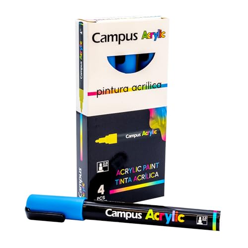 Campus Acrylstifte, Packung mit 2 mm Rundspitze, nicht-permanenter Marker auf Wasserbasis, deckende und schnell trocknende Acrylstifte (Blau) von Campus