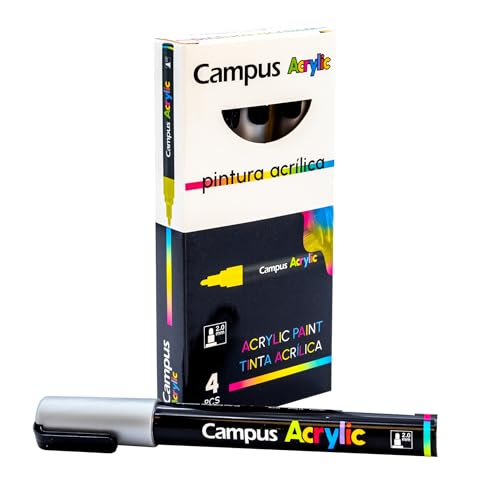 Campus Acrylstifte, Packung mit 2 mm Rundspitze, nicht-permanenter Marker auf Wasserbasis, deckende und schnell trocknende Acrylstifte (Silber) von Campus