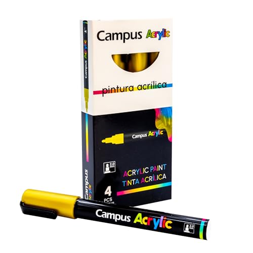 Campus Acrylstifte, Packung mit 2 mm Rundspitze, nicht-permanenter Marker auf Wasserbasis, undurchsichtig und schnell trocknend (Gold) von Campus