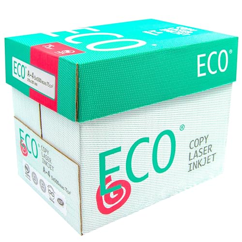 Campus - ECO Papier A4 75g, 2500 Blatt ECO-Mehrzweckpapier für Tintenstrahldrucker, Laser und Fotokopierer, ideal für Büro, Haushalt und Schule (75g, 2500 Blatt) von Campus