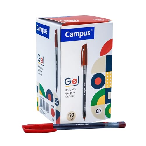 Campus Gelschreiber, 50 Stück, Gelstifte mit Strichbreite 0,7 mm, Gel-Tinte, Kugelschreiber mit Kapuze für Büro und Schulmaterial (rot) von Campus