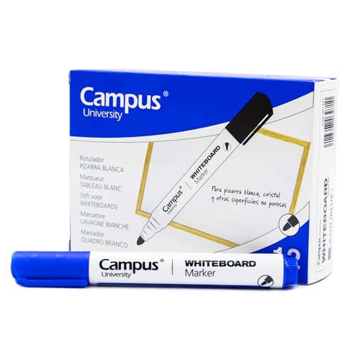 Campus Packung mit 12 Whiteboard-Markern mit konischer Spitze von 2 mm, ideal zum Schreiben auf Glas, Whiteboard und anderen glatten Oberflächen (blau) von Campus