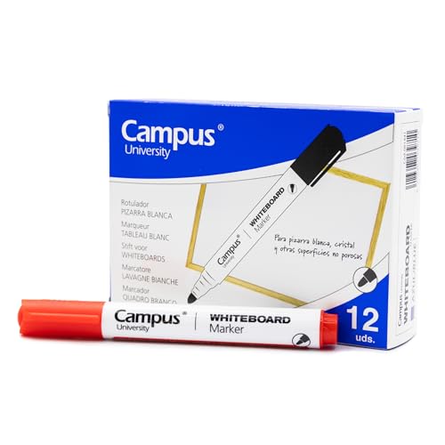 Campus Whiteboard-Marker mit konischer Spitze von 2 mm, ideal zum Schreiben auf Glas, Whiteboard und anderen glatten Oberflächen (rot, 12 Stück) von Campus